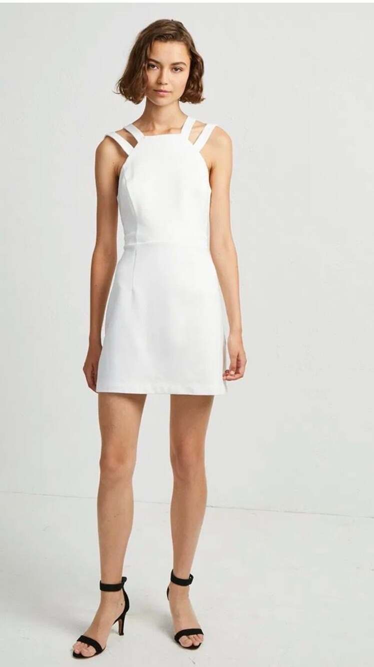French Connection Whisper Light Strappy Flared Mini Dress in White